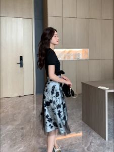 black floral dress for women white korean dress style midi plus size dress 3xl dinner long summer dress woman