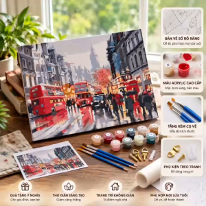 Tranh Tự Tô Phố London Ngày Mưa 55x45cm Trang Trí Nhà Cửa Kèm Màu Và Cọ