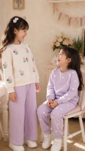 Bộ Quần Áo Nỉ Bé Gái Bigfox Miss Meow 3-11 Tuổi N26 Bộ Đồ Dài Tay Thu Đông Style Hàn Size 11-39kg