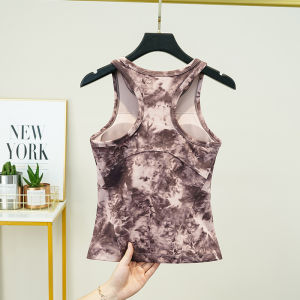 Womens Yoga Vest Top Fitness Training Long Sleeveless Printed Sports Bra with Chest Pad Quick Dry Moisture Wicking Running Outdoor Wear