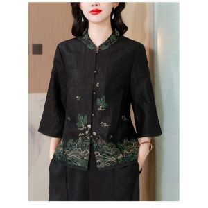 MAIMEI | Autumn Seven-sleeve Embroidered Slim Fitting Cheongsam Style Shirt
