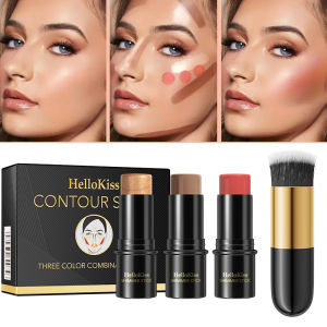 4pcs Contour Stick Highlighter Stick Blush Stick 4pcs Cream Contour Kit with Contour Brush Create Face Contour Non-greasy