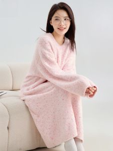 MiiOW | ชุดนอนผู้หญิง Catman ทรงยาว ขนแกะหนา สไตล์ลำลอง อบอุ่น ใส่ไปงานปาร์ตี้ในบ้าน ฤดูใบไม้ร่วง/ฤดูหนาว