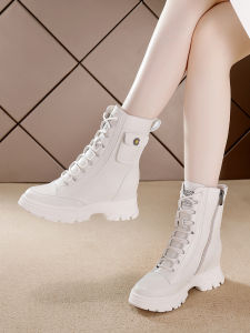 Martin Boots Womens Shoes British Style Fleece Lined Mid-Calf Versatile Inner Heightening Autumn Winter New Trend