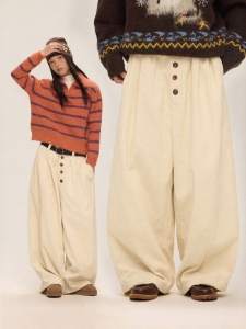 JNXS | Quần Dài Rộng Lỏng Phong Cách Retro Bằng Cotton & Corduroy