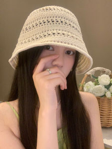Japanese Style Solid Color Knitted Fisherman Hat Womens Spring Summer New Breathable Sunshade Hat Large Brim Bucket Hat