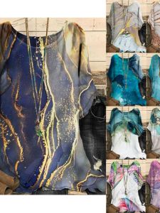 เสื้อยืดคอกลมพิมพ์ลายหลวมสำหรับผู้หญิง เสื้อยืดคอกลมแขนสั้นทรงหลวมสบาย ๆ สำหรับฤดูร้อน เสื้อยืดผู้หญิงแบบลำลอง