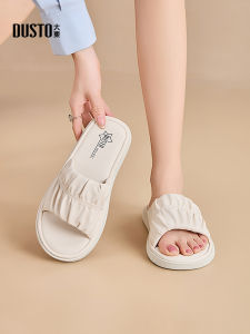 รองเท้าแตะพื้นแบนสำหรับผู้หญิง DUSTO รองเท้าแตะชายหาดฤดูร้อน พื้นนุ่ม สวมใส่สบาย รองเท้าแตะแบบสวมข้างเดียว พื้นยาง รองเท้าลำลอง