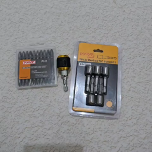 Paket Hemat Set 5pcs Keyless Kepala Bor Hexagonal 3pcs Mata Obeng Magnet Mata Kunci Roofing 8mm