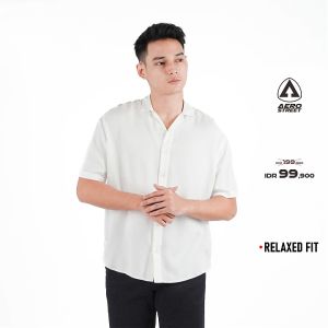 Aerostreet Kemeja Rayon Marva Putih Hawai Polos Cerah Pria Wanita QABAA