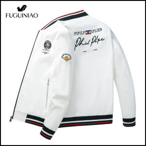 FUGUINIAO Geborduurde Najaar Heren Jas Flight Jacket Trendy Casual Baseball Uniform Heren Bomber Flight Jacket