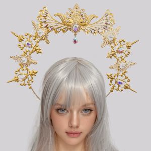 สร้อยคอโลเรตาแฮนด์เมด มงกุฎพระแม่พระเจ้า ประดับผม แฟชั่นโชว์ ทองคำ ทองแดง โลหะผสม ไม่ติดที่ ใหม่ล่าสุด