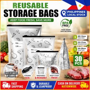 【Local Stock】30Pcs Aluminum Foil Ziplock Food Storage Bags Large Capacity Reusable Leakproof Freezer Safe Airtight Fresh Keeping Bags for Kitchen