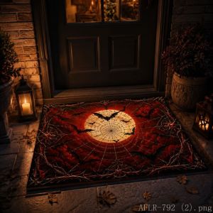VIKAMA Halloween Black Cat Bat Moon Pumpkin Door Mat Non-Slip Floor Rug Entryway Home Decor