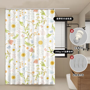 Thickened Shower Curtain with Track Waterproof Mold Proof Bathroom Partition Door Drape No Drilling Required for Bath Room