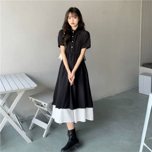 ชุดเดรสสไตล์ฝรั่งเศส เอวสูง คอโปโล ทรงเข้ารูป ปกปิดเนื้อผ้า ฤดูร้อน ขนาดใหญ่ สไตล์เรโทร Hepburn ชุดเดรสสีดำ