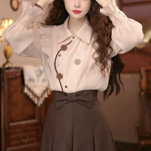 Casual Commute Polo Shirt Womens Loose Fit Floral Design Korean Style Autumn New Arrival Rectangle  Pear Body Type