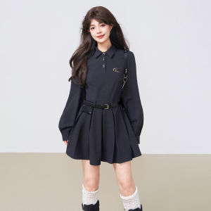 KEIKO | Váy Sơ Mi Polo Tay Dài Buộc Dây Eo Mùa Thu Petite