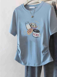 เสื้อยืดแขนสั้นผ้าฝ้ายแท้สำหรับผู้หญิง ฤดูร้อน 2025 ทรงเข้ารูป สไตล์เกาหลี ปกติ ไม่ซ้ำใคร เสื้อคอกลม พิมพ์ลาย แฟชั่น