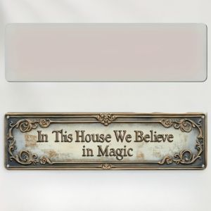 CIFbuy | Vintage 2D Flat "House Faith Magic" Wall Sign - Bold Text Irregular Frame Aluminum Plate for Home Office Bar Christmas Gift