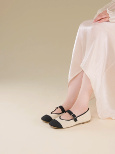 YOTO Womens French Mary Jane Flat Shoes Knits Elegant Single Button Two Tone Toe Vintage Ballet Shoes