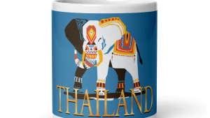 คูลเลอร์คิง Thailand Elephant blue แก้วกาแฟ 11 หรือ 15 ออนซ์ สีขาว – เหมาะสำหรับชา กาแฟ และของขวัญ ของที่ระลึก