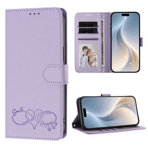 Tim Dập Nổi Smile Happy Ví lật vỏ điện thoại Cho Iphone 18 Pro Max 17 16 15 14 đựng nhiều bằng da PU khe đựng thẻ Chân Đế Bìa Với có dây đeo cổ tay Chống Sốc Ốp bảo vệ Cho Phụ Nữ