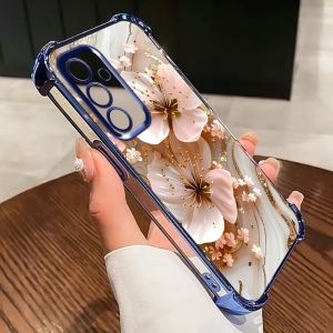 Electroplated Flower Clear Phone Case For Samsung Galaxy S26 S25 S24 S23 S22 S21 Ultra FE Four Reinforced Corner Anti Fall Cover