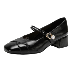 Josiny | Retro Mary Jane Black Low Cut High Heels