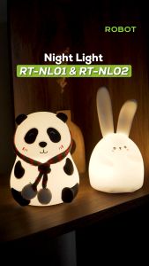 ROBOT Lampu Malam Silikon RT-NL02 Model Panda Lucu Lampu Warna-Warni 1200mAh Type-C Charging - Garansi 1 Tahun