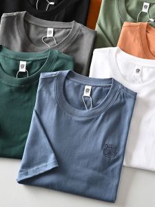 Export Daily Order Factory Tail Order 240G Xinjiang Long-Staple Cotton Men Pure Cotton Tiger Head Embroidered Crew Neck Short-Sleeved T-shirt