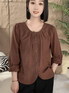 Spring Autumn Fashionable round Neck Long Sleeve Shirt Casual Loose Slimming Top for Women Comfortable Classic Style Clothing