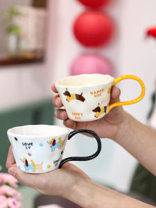Adorable Ceramic Coffee Cup with Long Handle Small Capacity Cartoon Design for Home And Office Use Handmade Korean Style