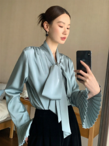 XXNING | Áo Sơ Mi Nữ Dáng Pháp Thanh Lịch Có Nếp Pleat