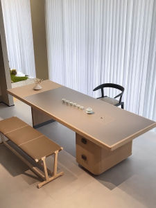 Modern Minimalist Luxury North American Basswood Tea Table Chair Set Office Tea Room New Chinese Style Solid Wood Dry Tea Table