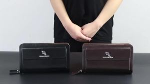 KANGAROO Brand Men Clutch Bag Fashion Leather Long Purse Double Zipper Business Wallet Black Brown Male Casual Handy Bag