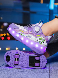 Four-Wheel Scooter Shoes for Children with Brake Retractable Strap Glowing Sports Wheel Skate Shoes Flight Shoes Kids