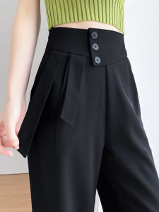 Fancy Black Suit Pants Childrens Summer Thin Elastic Waist Drooping Straight Casual Loose Mop Wide Leg Pants