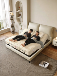 Smart Electric Genuine Leather Modern Cream Style Elephant Ear Double Bed Frame