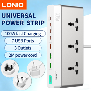 LDNIO | LDNIO 100W Desktop Power Strip Socket Universal AC Outlet Fast Charge PD USB A 65W USB C Fast Charging Station 2500W US UK EU KR