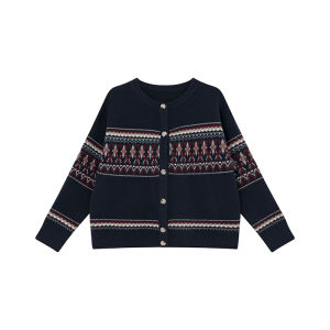 Vintage Fair Isle Jacquard Loose Knit Cardigan Womens Autumn