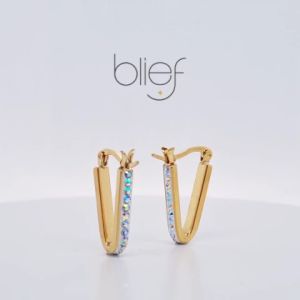 Blief Plus+ QPP Aurora V Hoop Earrings Classic 24 Karat Gold or Medical Grade Stainless Steel Subang Telinga H0006