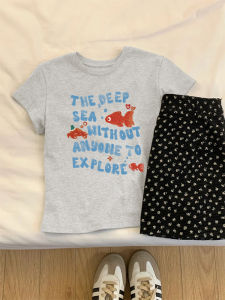 Áo Thun Cotton Cổ Tròn in Họa Tiết Mùa Hè Cho Nữ Dáng Rộng Thường Ngày Dài Tay Thường in Chữ Hoạt Hình