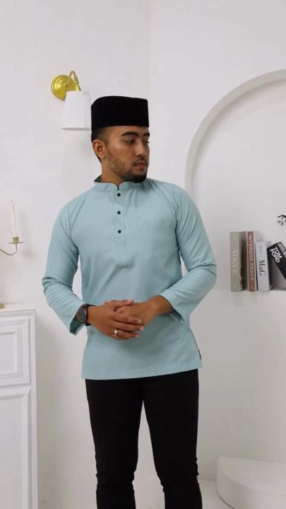 Kurta Sepasang Dewasa And Budak Brand Sempurna Warna Mint Green Slim Fit Cotton Baju Raya D012k 4408