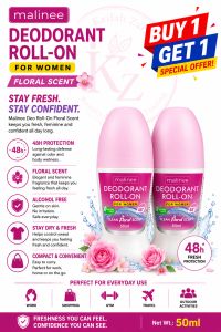 Malinee Deodorant Roll On Floral Scent for Women 50ml. (BUY1 TAKE1)
