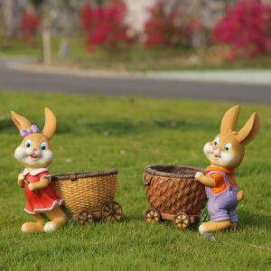 Large Size Resin Garden Courtyard Creative Cartoon Sculpture Succulent Plant Decorative Flower Pot Gardening Rabbit Figurine Floor Decoration