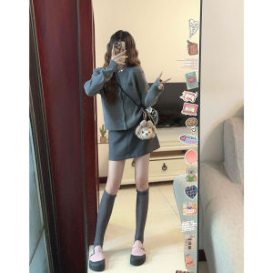 Early Autumn French Grey Embroidered Knitwear Cardigan Long Sleeve Womens Suit Skirt Two-Piece Set Loose Style Button Detail