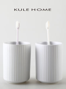 KULE HOME แก้วล้างปากเซรามิกแบบเรียบง่ายสำหรับคู่รัก ชุดแปรงสีฟัน แก้วใส่ยาสีฟัน แก้วใส่ของใช้ในห้องน้ำ