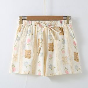 Pure Cotton Gauze Shorts Women Summer Sleepwear Sweet Colorful Polka Dot Loose Bubble Cotton Thin Home Pants Can Be Worn outside