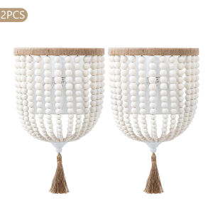  European Wooden Beads Wall Lamp Flax Thread Country Bedside Wall Lights Resort Hotel Entrance Foyer Home Decorating Lighting